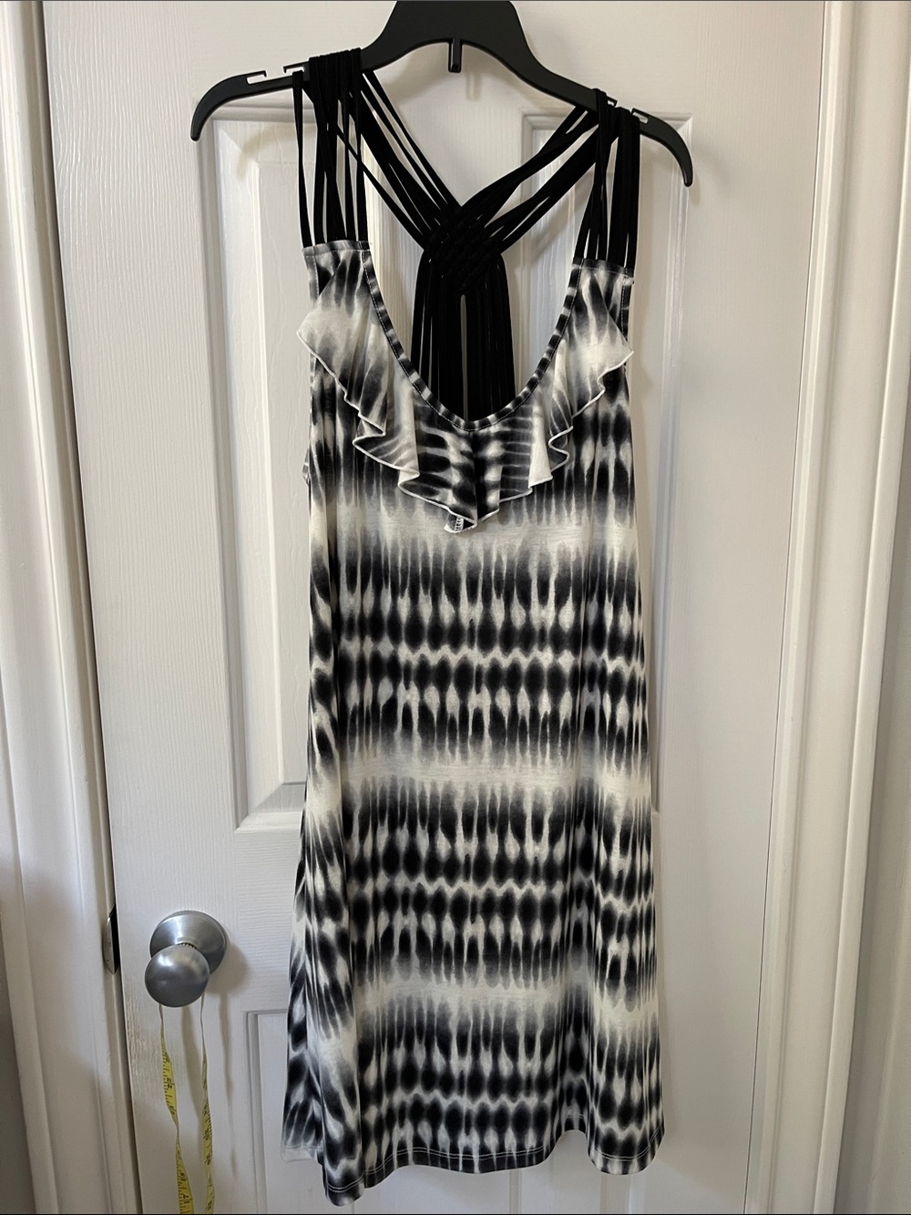 a.n.a Black & White Tie-Dye Ruffle Strap Mini Dress